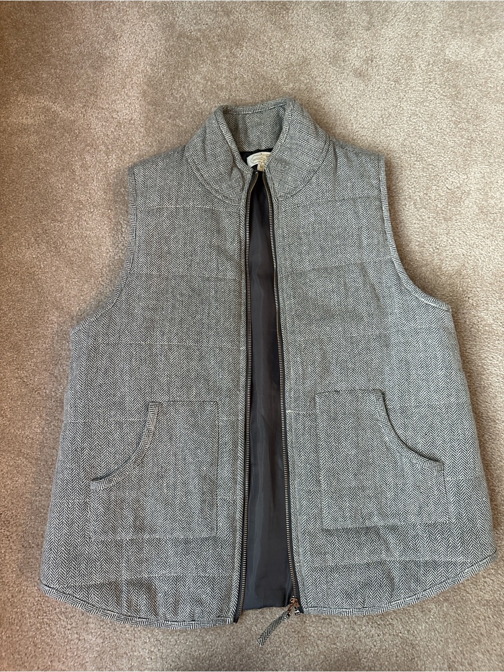 Mud Pie Grey Herringbone Zip-Front Vest